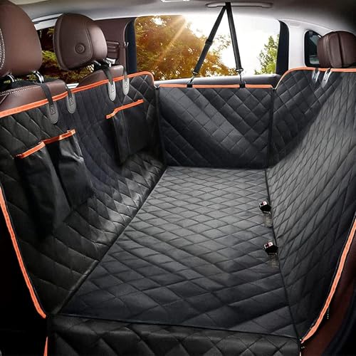 Dog Car Seat Cover for Back Seat,100% Waterproof Scratch Proof Nonslip Seat Cover,600D Heavy Duty Scratch Proof Nonslip Durable Soft Dog Hammock - color: Black Orange