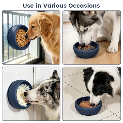 Dog Licking Bowl,Slow Feeder Dog Freeze Bowl, Anxiety Relief Treat Dispenser, Silicone Anti-chocking Pet Dish, Non-Slip Interactive Entertainment Puzzle Toy for Small & Medium-Dark Blue - color: deep blue, size: S
