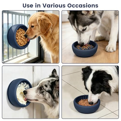 Dog Licking Bowl,Slow Feeder Dog Freeze Bowl, Anxiety Relief Treat Dispenser, Silicone Anti-chocking Pet Dish, Non-Slip Interactive Entertainment Puzzle Toy for Small & Medium-Dark Blue - color: deep blue, size: S