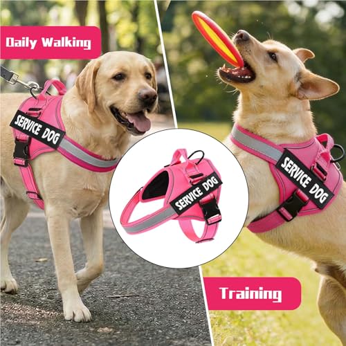 MUMUPET Service Dog Vest, No Pull Reflective Adjustable Harness with Handle, Soft Breathable Padding for Medium Dogs, 2 Removable Velcro Patches (Hot Pink, M) - color: HotPink, size: Medium
