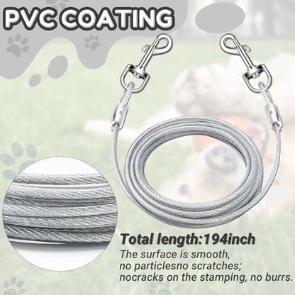 Amylove 2 Pcs Dog Tie Out Cable and Stake, 16 ft Outside Leash Cable Chain for Medium to Large Dog up to 125 Lbs, 18'' Heavy Duty Reflective Spiral Stake for Yard Camping Running Play(Grey) - color: Gray