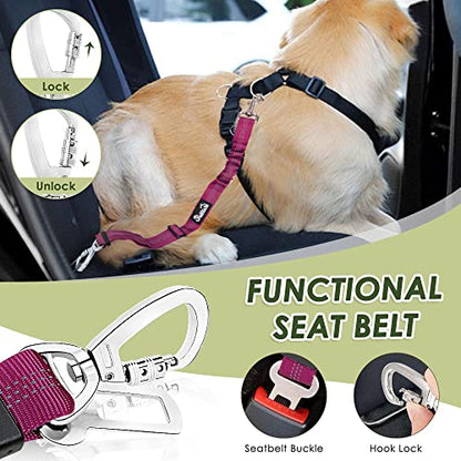 Lukovee Dog Car Harness Seat Belt, Adjustable Mesh Breathable Vest with Elastic Bungee Tether, Soft Padded 2-in-1 Safety Car Harness Seatbelt for Small Medium Large Dogs (Rose,XS) - color: Rose, size: X-Small