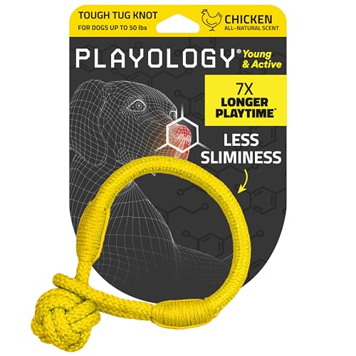 Playology Dog Toys | Tough Tug Knot for Puppies and Young Dogs | Chicken Scented Medium Chew Toy Tug Rope | Tug of War Puppy Essentials - size: Medium, style: Chicken