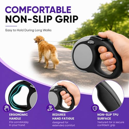 Heavy Duty Retractable Dog Leash-16ft Strong & Durable Walking Leash for S to L Dogs up to 45/115 lbs, Upgraded Lock System, Non Slip Grip, Tangle Free (Grey, Medium-Large Sized) - color: GREY, size: Medium/Large