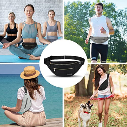 MAXTOP Large Crossbody Fanny Pack with 4-Zipper Pockets,Gifts for Enjoy Sports Festival Workout Traveling Running Casual Hands-Free Wallets Waist Pack Phone Bag Carrying All Phones - color: Black(upgrade Fabric Gold Metal Zipper), style: Large Fanny Pack(