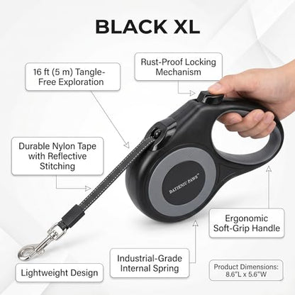XL 16FT Retractable Dog Leash for Large Dog up to 120 lbs, Chew Proof Steel Wire Extender, One-Hand Brake & Lock, Tangle-Free Heavy Duty Walking Leash XL Black - color: Black