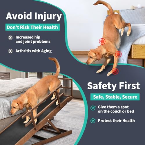 Dog Ramp for Bed & Couch, 5-Level Adjustable Wooden Pet Ramp for Bed & SUV, Adjustable Height 15.7"-23.6",Folding Non Slip Dog Ramps for Small Large Senior Dogs & Cats - Furniture Quality - size: M-for 23.6''H Bed