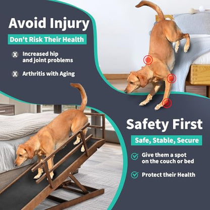 Dog Ramp for Bed & Couch, 5-Level Adjustable Wooden Pet Ramp for Bed & SUV, Adjustable Height 15.7"-23.6",Folding Non Slip Dog Ramps for Small Large Senior Dogs & Cats - Furniture Quality - size: M-for 23.6''H Bed
