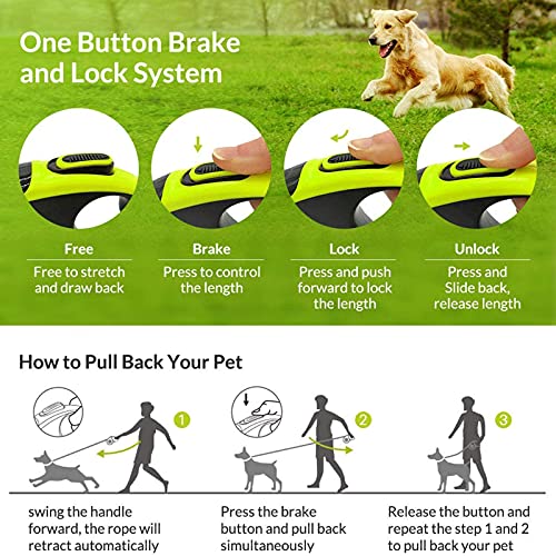 Retractable Dog Leash, 16 ft Pet Walking Leash for Medium Dogs up to 66 lbs, One Button Break & Lock, Heavy Duty, Strong Nylon Tape, Tangle-Free (Green, Medium) - color: Green, size: Medium