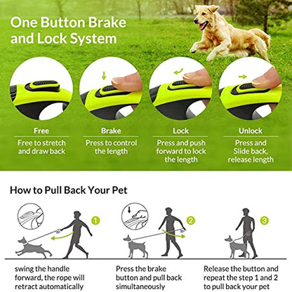 Retractable Dog Leash, 16 ft Pet Walking Leash for Medium Dogs up to 66 lbs, One Button Break & Lock, Heavy Duty, Strong Nylon Tape, Tangle-Free (Green, Medium) - color: Green, size: Medium