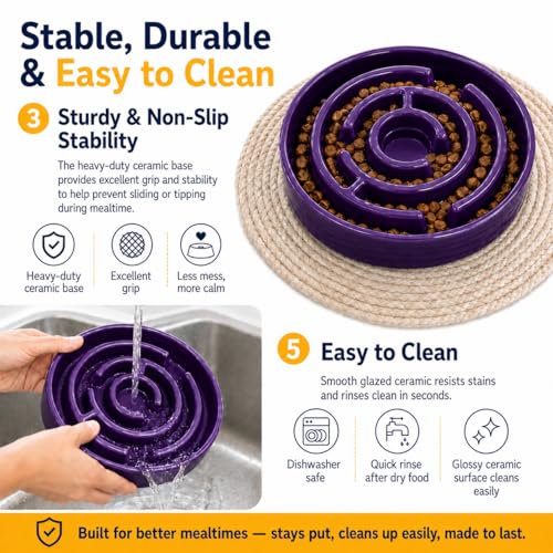 Ceramic Slow Feeder Dog Bowls with Anti-Slip, Slow Feeder & Non-Slip Design, Boredom and Anxiety Reducer, Suitable for All Breed Dogs and Cat (Ceramic-Purple) - color: Ceramic-Purple