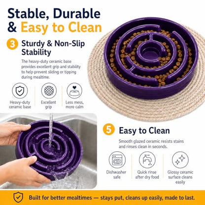 Ceramic Slow Feeder Dog Bowls with Anti-Slip, Slow Feeder & Non-Slip Design, Boredom and Anxiety Reducer, Suitable for All Breed Dogs and Cat (Ceramic-Purple) - color: Ceramic-Purple