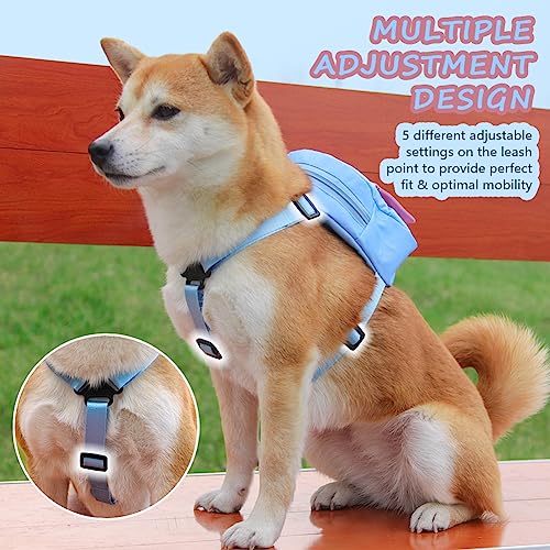 Dog Backpack Harness with Leash,Cute Pet Puppy Backpacks Bulid-in Dog Poop Bag Dispenser,Adjustable Pets Self Carrier Bag for Small Medium Dogs Travel Hiking Daily Walking - color: Blue, size: Small