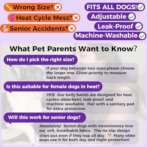 QBLEEV Dog Diapers with Suspenders, Female Escape-Proof Full Body Dog Period Diapers Overalls, Reusable Washable Sanitary Panties for Heat Cycle & Incontinence, Doggie Underwear Onesie with Tail Hole - color: Purple, size: S（Back Length:11.0"）