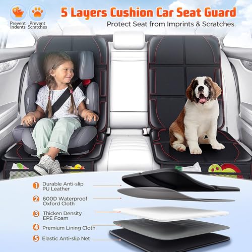 Gimars XL Thickened Car Seat Pad, Pack of 2, [ISOFIX Suitable], Universal Waterproof 600D Oxford Car Seat Protector with Mesh Pockets, Universal for SUVs, Cars and Trucks, Black - color: black