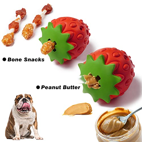 MewaJump Dog Puzzle Toys Rubber Chew Toys,Treat Food Dispensing Toy for Teeth Cleaning Dog Ball Toy Interactive Enrichment Toys for Puppy, Small, Medium, Large Breeds - color: red strawberry