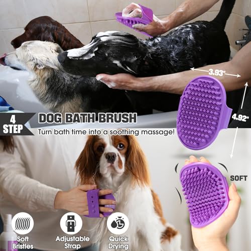 Bonteck Dog Slicker Brush for Dogs Grooming Kit 5PCS | Large Dog Brush for Goldendoodles Poodles Doodles | Long Pin Haired Brush | Poodle Brushes and Comb (Purple) - color: Purple