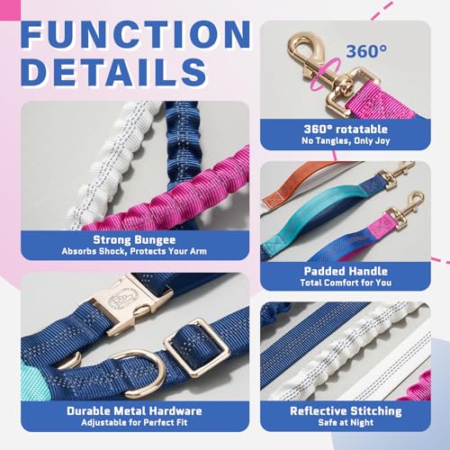 Hands-Free Dog Leash: Versatile Color-Block Bungee for Large & Multi-Dog Walking, Modular Tech-Pouch, Sponge-Padded Waist Belt for Running, Hiking & Urban Strolls (White) - color: White