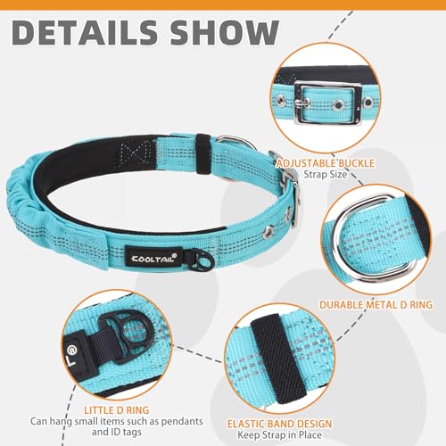 KOOLTAIL Heavy Duty Dog Collar with Handle for Large Dogs, Ballistic Nylon Collar for Training Control, Soft Padded Thick Wide Reflective Dogs Collar with Adjustable Metal Buckle for Walking, Green L