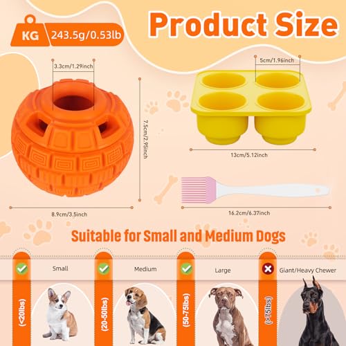 Interactive Dog Frozen Treat Toys, Dog Puzzle Enrichment Ball to Keep Them Busy, Slow Food Training, Durable Rubber Chew Dispensing Toy, Freezable Fillable Ball, for Small Medium Large Dogs (Orange) - color: Orange