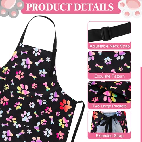 Dog Grooming Waterproof Apron with 2 Pockets, Cute Animals Puppy Dog Pets Apron - style: Gradient Colorful Dog Paw