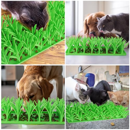 Palksky Silicone Grass Mat for Cats, Slow Food Cat Grass Mat for Indoor Cats, Foraging Snuffle Mat for Dog/Cat, Interactive Enrichment Cat Mat, green