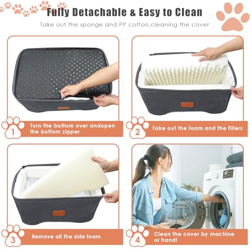 AlfaTok Memory Foam Booster Dog Car Seat for Medium Dogs Under 45 LBS, Elevated Pet Car Seat with Detachable Washable Cover, Anti-Slip Sturdy Dog Booster Seat with Seat Belt for Back Seat Travel