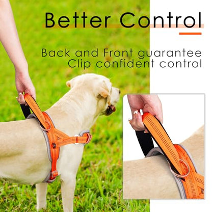 ADVENTUREMORE Dog Harness for Medium Dogs No Pull, Sport Dog Halter Harness Adjustable Reflective Dog Vest Escape Proof Dog Harness with Easy Control Front Clip Handle for Training Walking M Orange
