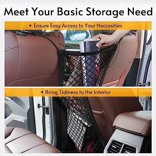 rabbitgoo Dog Car Net Barrier for SUVs, Pet Barrier with Metal Hooks & Stretchable Mesh, Car Divider & Storage Bag, Easy to Install, Drive Safely with Children & Pets, 13.98"×15.55" - size: 13.98" x 15.55"