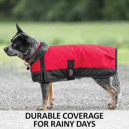 Schneiders Waterproof Reflective Dog Coat II | 600D Polyester Waterproof | Reflective Threading | Soft Nylon Lining | Closed Front and Bellyband Closure | Color Red | Size Medium - color: Red, size: Medium