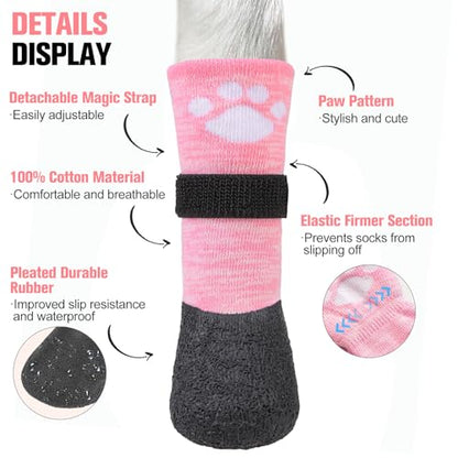 BEAUTYZOO Anti Slip Dog Socks Boots, Dog Shoes for Hot/Cold Pavement Snow Rain Days,Waterproof Grip Dog Booties Paw Protector for Hardwood Floor, Prevent Licking for Small Medium Large Senior Old Dogs - size: XX-Large