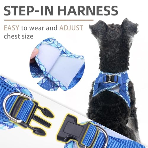 PUPTECK Dog Harness and Leash Set for Small Medium Dogs No Pull Step-in Soft Mesh Puppy Cat Vest Harnesses Reflective at Night, Blue XS - color: #1 Blue(Basic Mesh), size: XS(CHEST 13"-14.5", 3-9 lbs)
