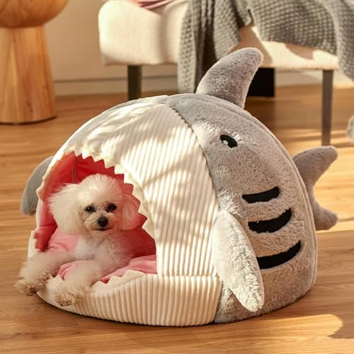 Shark Cat Bed, Shark Shaped Kennel, 2026 Cute Winter Warm Soft Shark Mouth Cat Bed Cave, Kitten Bed Hideout House for Cat, Small Dogs (Gray, 17 * 16 * 12.6in, Under 15.4 lbs cat) - color: Gray, size: 17*16*12.6in, Under 15.4 lbs cat