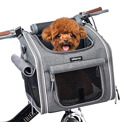 Dog Bike Basket, Expandable Soft-Sided Pet Carrier Backpack with 4 Open Doors, 4 Mesh Windows for Small Dog Cat Puppies-Grey - color: Grey-Fits 6-15 Lbs