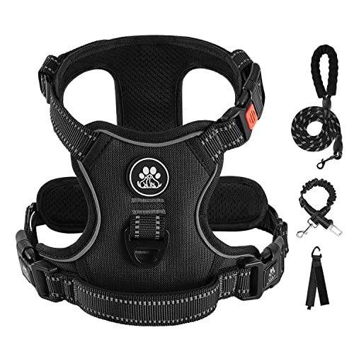 IVY&LANE No Pull Dog Harness for Medium Dogs, Dog Vest Harness with Leash, Safety Belt and Storage Strap, Fully Adjustable Harness, 360° Reflective Strip, Soft Handle (Black, M) - color: Black, size: Medium