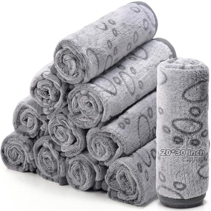 Tegeme 12 Pcs Pet Blankets 30 x 20 Inch Soft Fluffy Fleece Dog Cat Warm Paw Print Pattern Blankets Flannel Throw for Pets Dog Puppy Cat(Gray) - color: Gray, size: 30 x 20 Inch