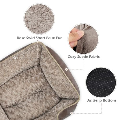 INVENHO Small Dog Bed Rectangle Washable Orthopedic Soft Calming Sleeping Durable Pet Cuddler with Anti-Slip Bottom - color: Dark Brown, size: S(20"x 19"x 6")