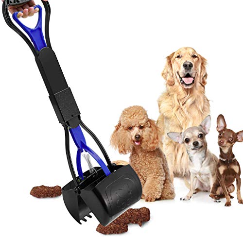 Pet Pooper Scooper, 24" Long Handle Portable Poop Scooper for Large and Small Dogs Cats, Foldable Dog Poop Pick Up Tool, Sturdy Garbage Rake Picker for Garden Backyard Grass Dirt Gravel (Blue) - color: Blue