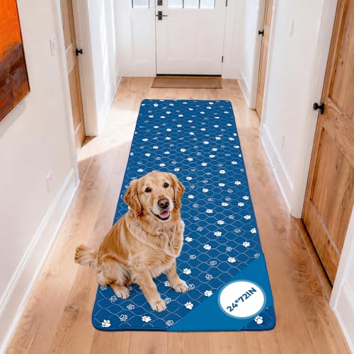 Fostanfly Washable Dog Pee Pads, 1 Pack 24''x72''(2x6ft) Non Slip Reusable Puppy Pee Pads with Great Urine Absorption, Dog Mats for Whelping, Potty, Runner Rug for Hallway, Entryway, Bedroom, Blue - color: Blue, size: 24*72 Inch (Pack of 1)