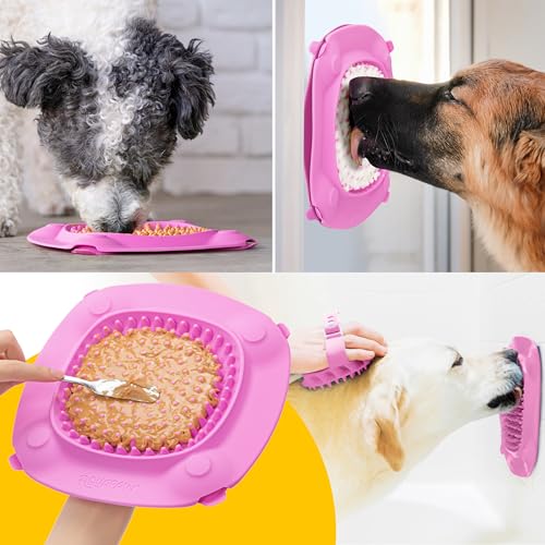 Aquapaw Lick Mat for Dogs 2-Pack XL, Suction Cup Dog Slow Feeder Pad & Licking Mat for Peanut Butter Treats – Calming Dog Bathing Aid, Stress Relief & Mental Stimulation for All Breeds - Pink - size: 2-Pack XL