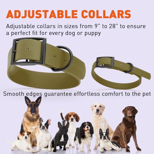 Dogline Biothane Waterproof Dog Collar Strong Coated Nylon Webbing with Black Hardware Odor- Proof for Easy Care Easy to Clean High Performance Fits Small Medium or Large Dogs, Olive Drab Green
