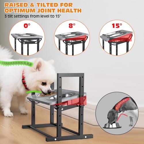 Elevated Dog Bowls for Dogs, 6 Heights Adjustable Raised Dog Bowl with Slow Feeder - 3 Stainless Steel Bowl, Tiltable Non-Slip Feeding Bowls with Metal Stand - color: Medium & Small Dogs