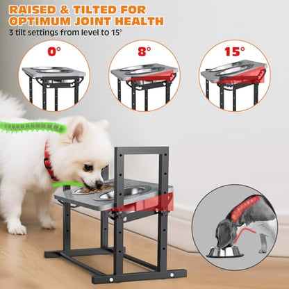 Elevated Dog Bowls for Dogs, 6 Heights Adjustable Raised Dog Bowl with Slow Feeder - 3 Stainless Steel Bowl, Tiltable Non-Slip Feeding Bowls with Metal Stand - color: Medium & Small Dogs
