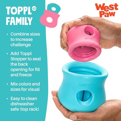 WEST PAW Zogoflex Toppl Interactive Treat Dispensing Puzzle Dog Toy for Mental Stimulation & Enrichment-Holds Kibble & Treats-Lickable, Freezable & Dishwasher Safe-Made in USA-Small-Geranium - color: Geranium, size: Small