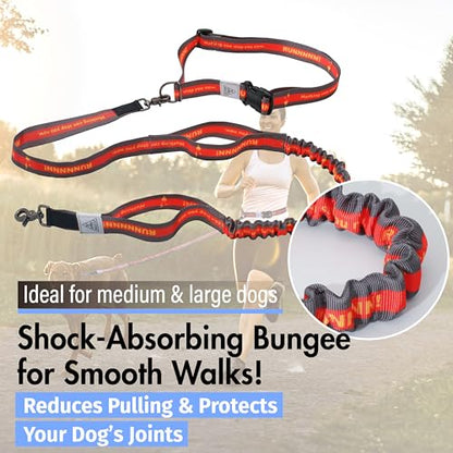Hands Free Dog Leash with Waist Belt Lifetime Replacement, Dual Handle Bungee Leash for Running, Jogging, Hiking and Walking, for Medium and Large Dogs 5518 - color: Orange