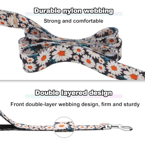 4ft Dog Leash with Two Padded Handles, Heavy Duty Strong Nylon Pet Leash with Soft Neoprene Handle for Small Medium Large Dogs, Daisy - color: Daisy, size: 1 in x 4 ft
