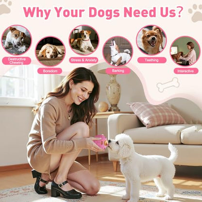 Interactive Dog Frozen Treat Toys, Dog Puzzle Enrichment Ball to Keep Them Busy, Slow Food Training, Durable Rubber Chew Dispensing Toy, Freezable Fillable Ball, for Small Medium Large Dogs (Pink) - color: Pink