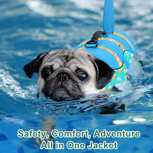 Fragralley Shark Fin Dog Life Jacket High Buoyancy, Adjustable Dog Life Vest with Quick Release Buckles & Rescue Handle for Swimming Boating, Small Medium Large Dogs - color: Shark-Turquoise+Ice cream, size: X-small