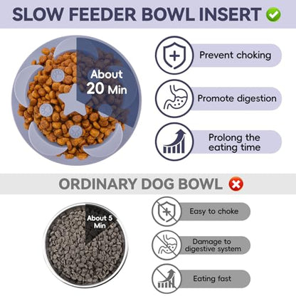 Slow Feeder Dog Bowls Insert, Soft Silicone Dog Slow Feeding Insert with 10 Upgraded Suction Cups, 3.5"×1.3" Compatible with Regular Dogs Bowls（Grey） - color: Grey, size: 3.5"x1.3"