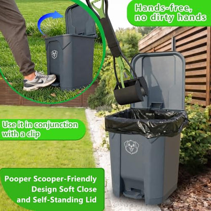 Outdoors Pet Waste Station 20L/5 Gallon Dog Poop Trash Can with Lid – Foot Pedal, Removable Inner Bin,Includes 200 Bonus Waste Bags & Long Handle Green Pooper Scooper